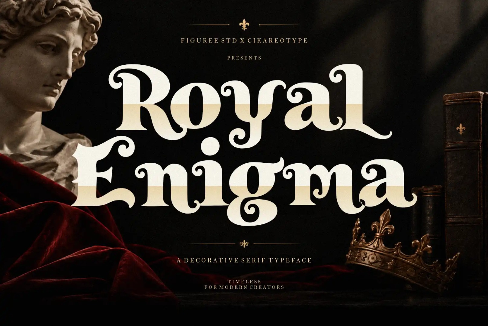 Royal Enigma decorative serif specimen
